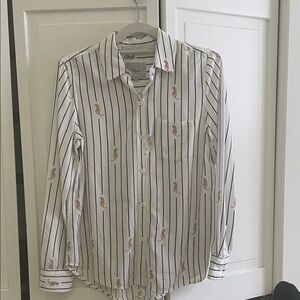 Rails White Blouse with Black Stripes and Tiger Accents